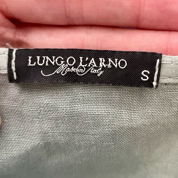 LUNGO L’ARNO Soft Green Linen Rosette Scoop Neck Sleeveless Italian Mini Dress - Picture 8 of 9